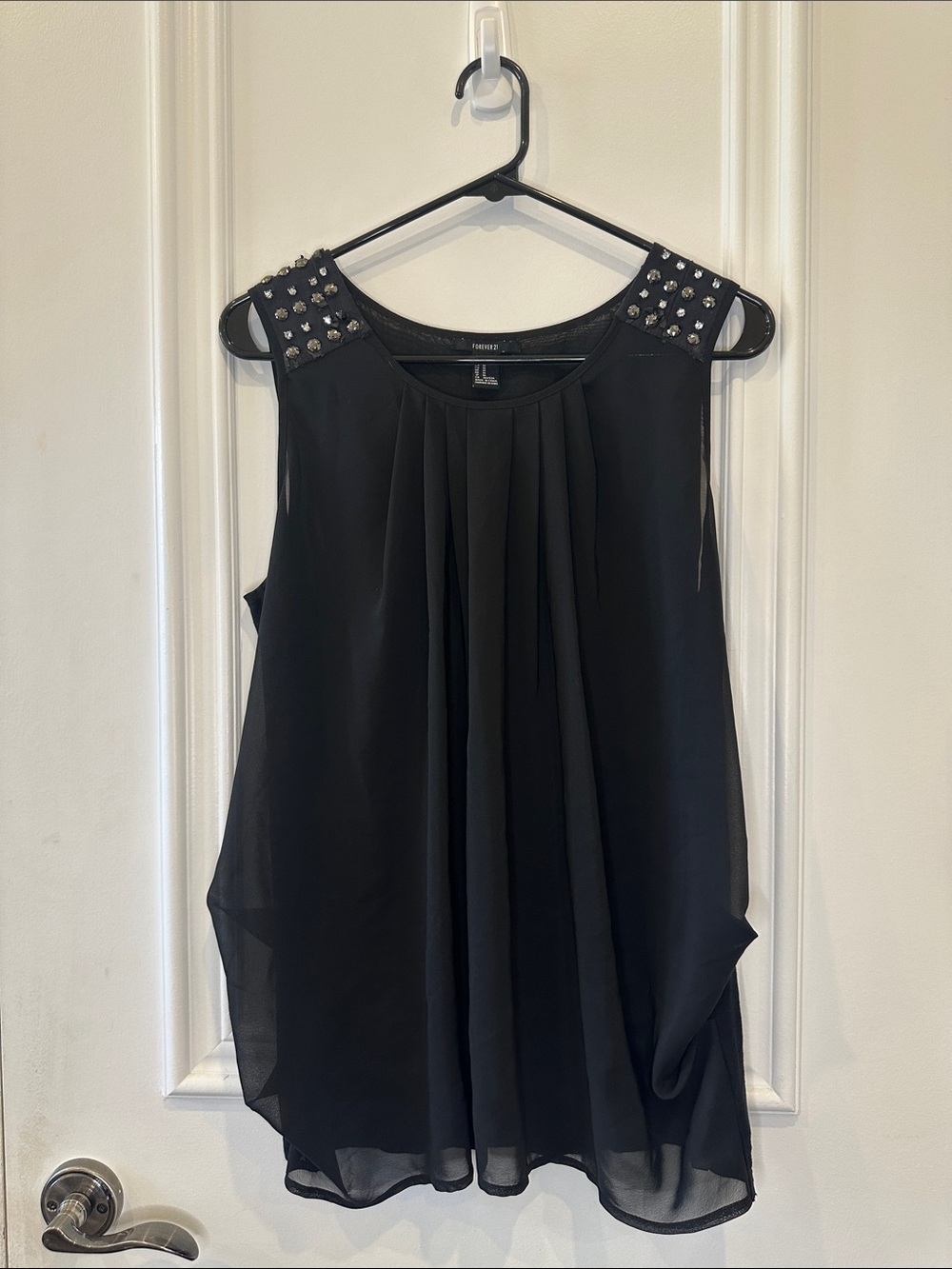 Forever 21 Black Chiffon Studded Shoulder Camisole